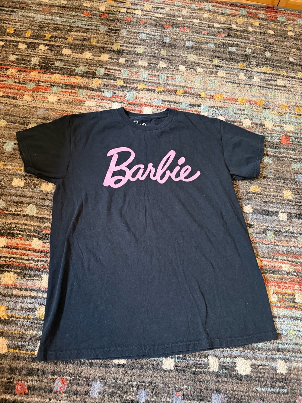 Barbie Black Tee with Pink Script Logo